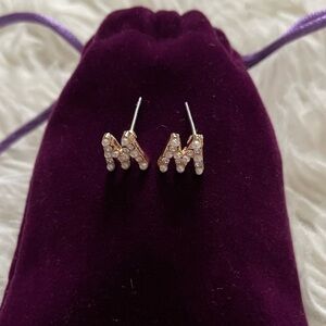 3/$25 “M” Initial Pearl and rhinestone earring
